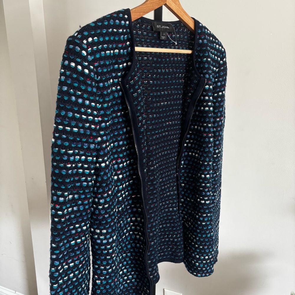 St John Knit Martinique Tweed Dolman Sleeve Jacket Navy Multi Sz 12 Retail $1395 - Picture 11 of 16